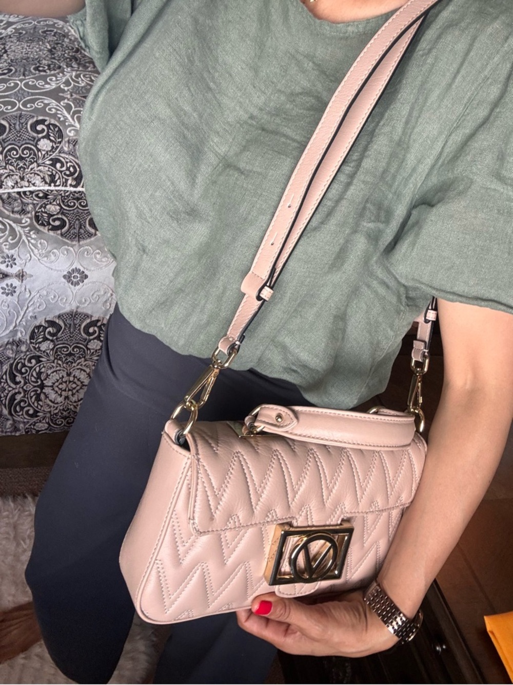 Mario Valentino Quilted Top-Handle Shoulder Bag in Blush Pink - Picture 11 of 11